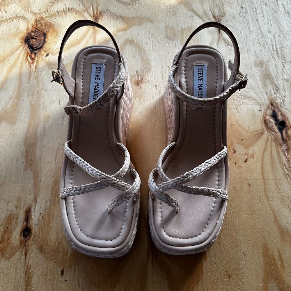 Steve Madden Valet Braided Woven Espadrille Platform Wedges - 8.5M